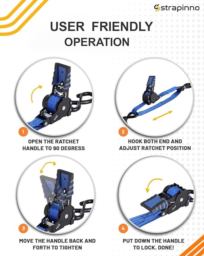 Strapinno Retractable Ratchet Straps - 1 in x 2.5 ft Heavy Duty Adjustable Boat Transom Tie Down, 2PCS, 2400lbs Breaking Strength, Safety S Hooks, For Boat, Jetski, Seadoo, Waverunner, and PWCs (Blue)