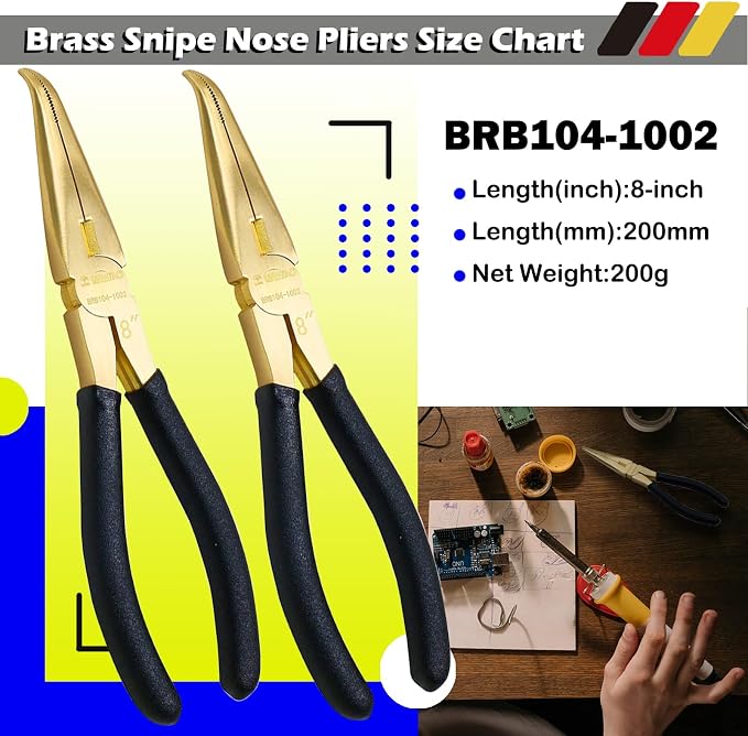 WEDO 2-Piece Brass Pliers Set - 8" Bent & 45-Degree Bent Long Nose Pliers, Non-Slip Handle, 200mm