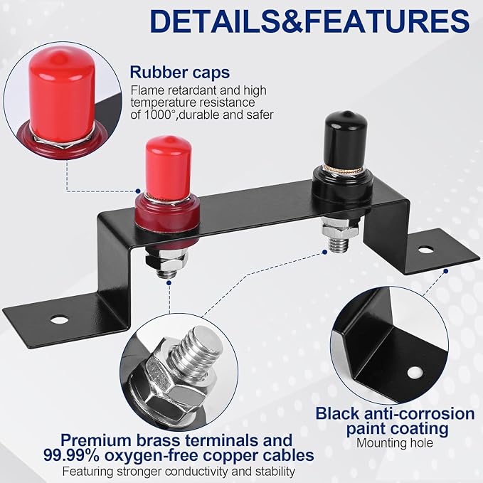 Battery Relocation Kit, 2 PCS Battery Jump Post Kit Heavy Duty Remote Terminals Charging Post with Bracket Cable Compatible with UTV ATV Car Trucks RV Tractor Boat