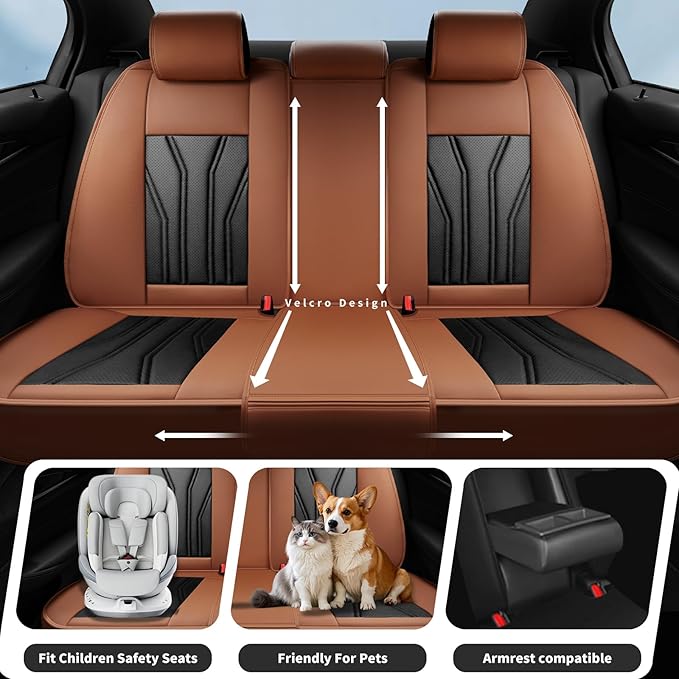Fit Escape Car Seat Covers Premium Leather for Ford Escape 2010-2025 2026. Waterproof， Anti-Slip, Scratch-Resistant & All-Weather Seat Cushion Protector (Full Set, Brown&Black)