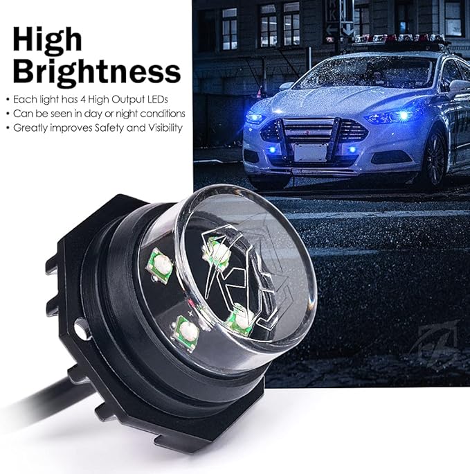 Xprite Blue LED Hideaway Strobe Police Lights Kit, 20 Flashing Patterns w/Control Panel for Headlights Taillights Hazard Warning Mounting, for Emergency Vehicles Volunteer Cars Trucks SUV 4PCS