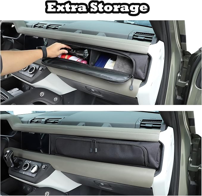 PIUGILH Dashboard Glove Storage Bag Compatible with Land Rover Defender 90 110 130 2020-2026 Accessories, Center Console Front Passenger Dash Board Storage Bag Organizer, 1Pcs (Black)