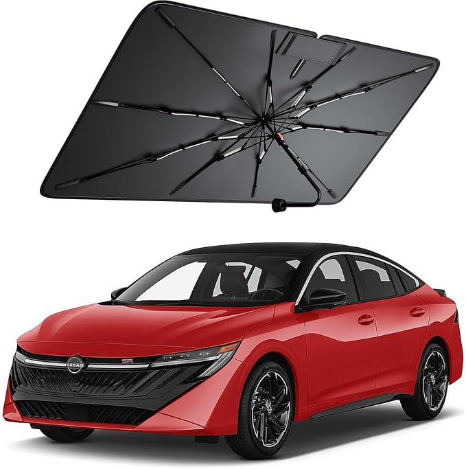 Windshield Sun Shade for Nissan Sentra/Altima 2000–2026, Foldable Umbrella Sunshade with 100% UV Block, Multi-Layer Heat Insulation, Reinforced 10-Rib Frame, Keeps Car Cooler