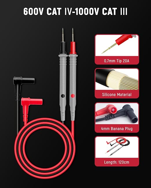 KAIWEETS KM601s Digital Multimeter 10000 Counts TRMS Auto Ranging Rechargeable Smart Multimeter and KET20 Silicone Multimeter Test Leads with Gold-Plated Probes