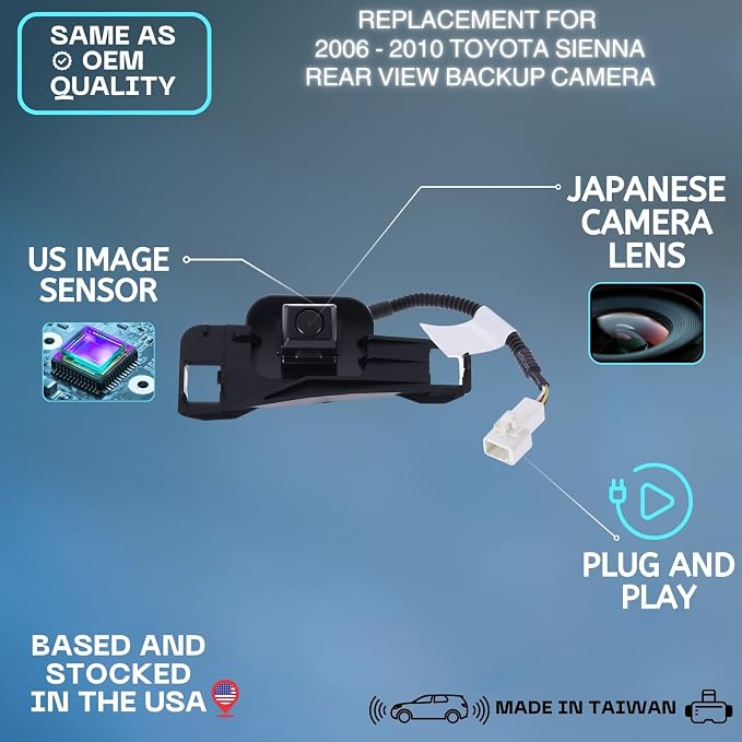 Backup Camera Replaces for 2006 2007 2008 2009 2010 Toyota Sienna OE Part # 8679045021 8679045020