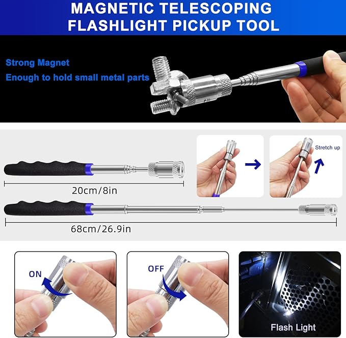 13 Pcs Precision Hook and Pick Tool Set with Clip Removal Plier Rivets Puller Fastener Remover Telescoping Magnetic Pickup Gasket Scraper for Electronics Maintenance Pick Tools Automotive Repair Blue