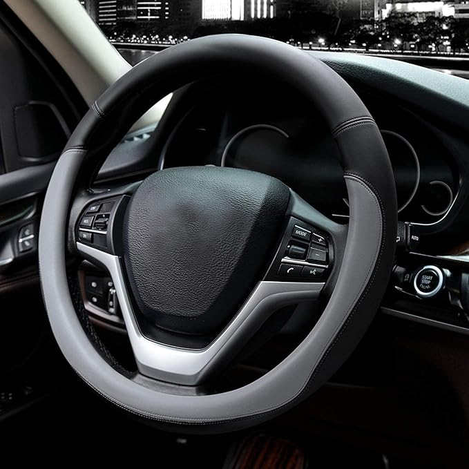 Valleycomfy Microfiber Leather Steering Wheel Covers Universal 15 inch (Gray)