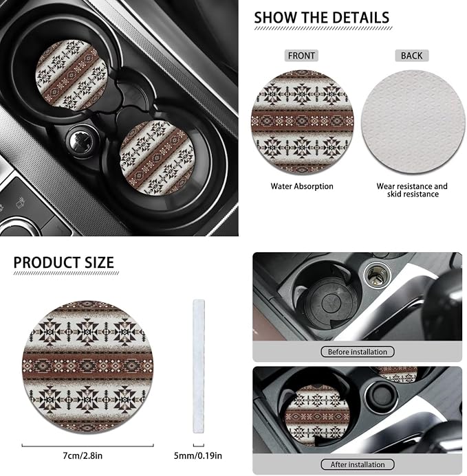 Wanyint Car Accessories Car Seat Cover Full Set Pack of 11, with Steering Wheel Gear Shift Knob Handbrake Headrest Cover Coasters Auto Decor, Southwest Aztec Dark Brown