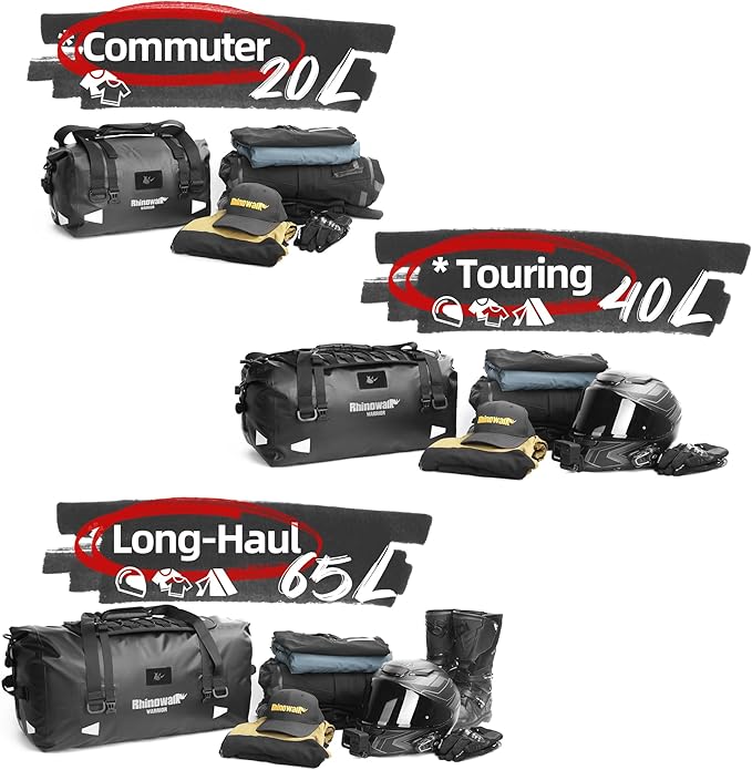 Rhinowalk Motorcycle Saddle Bag 40L – Waterproof Rear Seat Tail Bag with Expansion Panel, MOLLE System & Backpack Carry