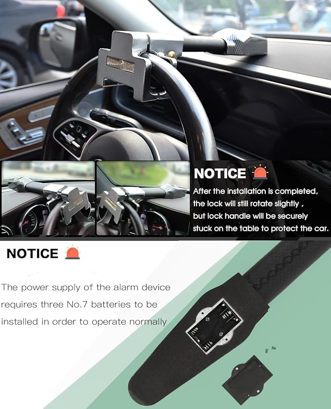Steering Wheel Lock with Alarm,Steering Lock,Heavy Duty Car Anti-Theft Device Security Device Car Lock Universal Fit for Vehicle Truck Van SUV Car Security with 2 Keys