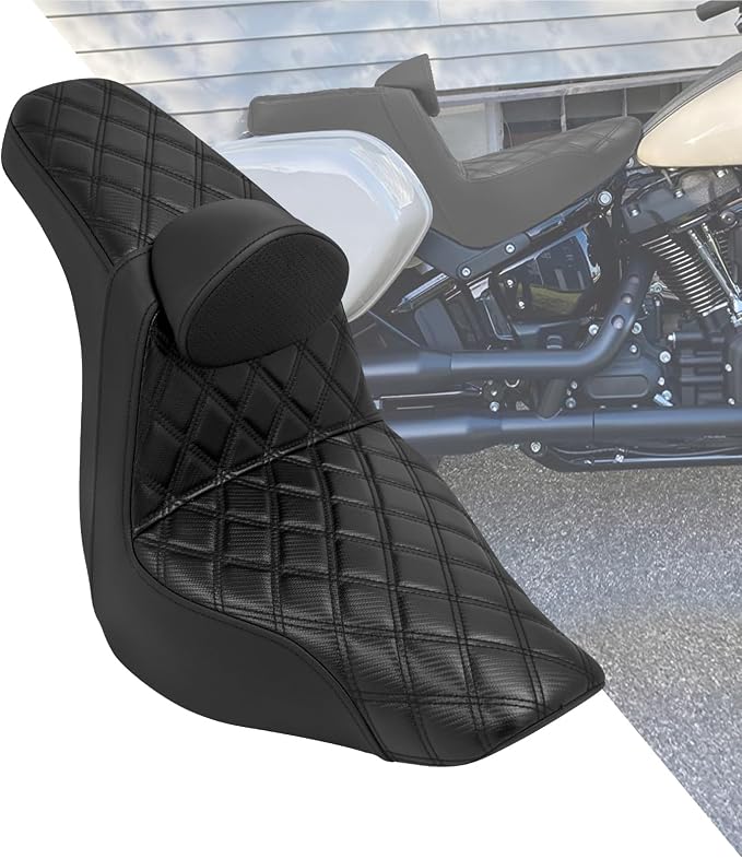 Motorcycle Seat Driver Passenger Seat with Backrests for Harley Low Rider Low Rider S ST 2018-up (Black with black stitching)