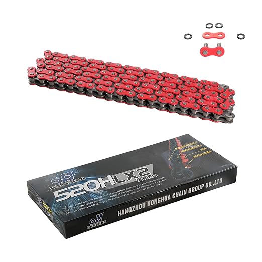 DONGHUA (520HLX2) high Strength Sealed 520 X-Ring Chain 120 Links with Connecting Link (RED)