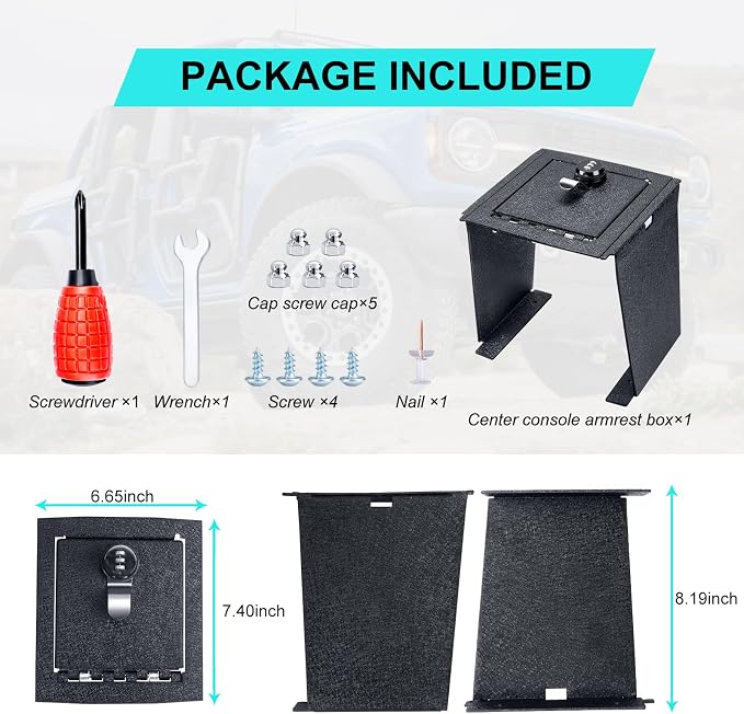 Center Console Safe Box - Organizer Safe Anti-Theft Box Compatible With 2021 2022 2023 Ford Bronco 2/4 Door Center Console Armrest Lock W/3 Digit Combo Password Lock