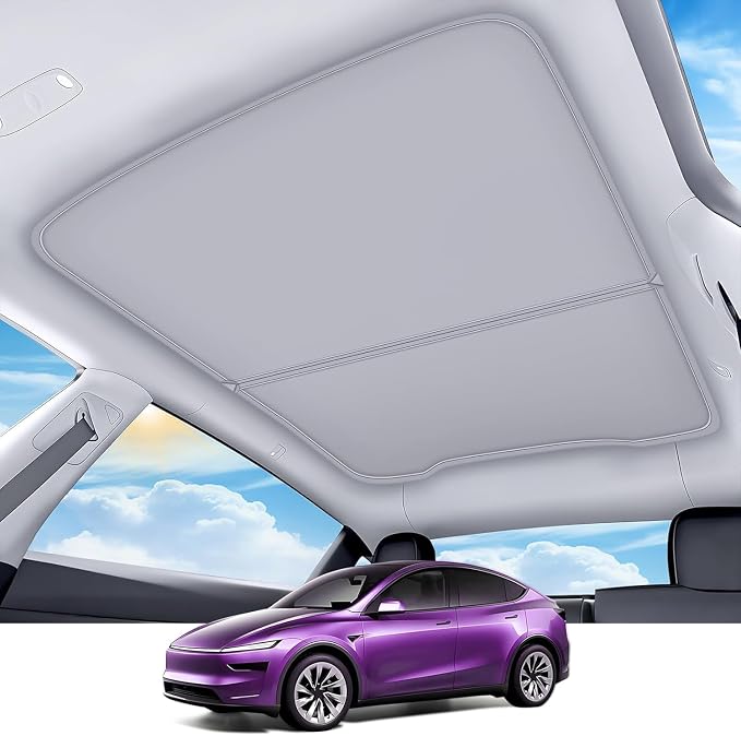 2026 Upgrade Sunshade Roof for Tesla Model Y Juniper 2025 2026 [No-Gap/Sag-Free] Heat Insulation Glass Roof Sunshade Sunroof for Tesla Model Y Accessories 2026 2025 Beige