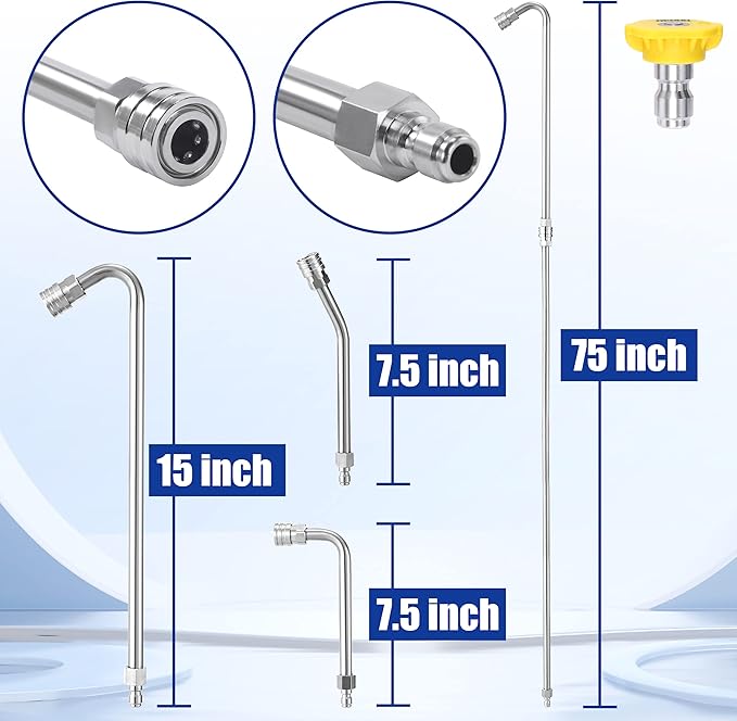 M MINGLE Pressure Washer Extension Wand - 60" Upgrade Power Washer Lance - Pressure Washer Accessories with 5 Nozzle Tips - 30°/90°/120° Curved Rod, 1/4" Quick Connect