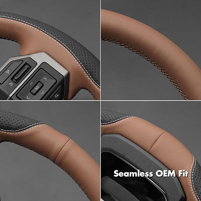 MEWANT Hand Stitch Steering Wheel Cover for Toyota Land Cruiser 2024-2026, Custom Fit DIY Wrap Interior Accessories