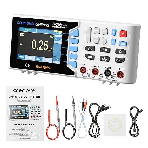 Crenova 30000 Counts True RMS Digital Multimeter, Desktop Bench Multimeter for Lab & Industrial Use. USB Data Logging, CAT II 600V. Measures Voltage, Current, Resistance, Capacitance, Temperature.
