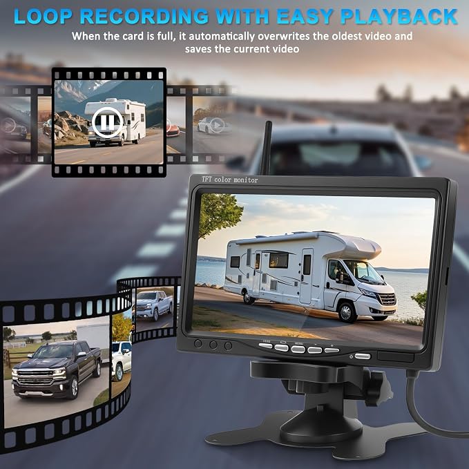 Backup Camera System Kit with 2 Cameras and 7 Inch HD Monitor IP69 Waterproof Night Vision Backup Camera Rear View Camera for Truck RV Van SUV Pickup