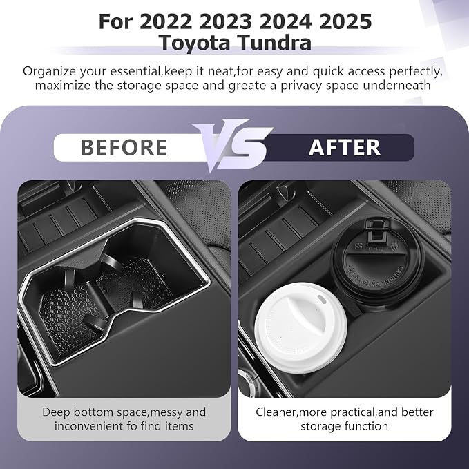 LUWU 2025 Tundra Center Console Cup Holder Compatible With 2022 2023 2024 2025 Toyota Tundra Interior Accessories TPE Cup Holder Insert