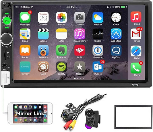 Car Stereo Double Din Bluetooth Car Radio 7 Inch MP5 Player HD Touch Screen FM Radio Audio Receiver AUX in USB TF Card Input UNITOPSCI Multimedia Player Mirror Link with Backup Camera