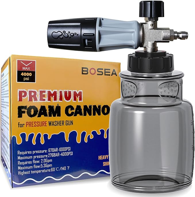BOSEA Premium Foam Cannon for Pressure Washer, Nickel-Plated Copper, Durable | Dense Foam, Soap Sprayer for Car Wash Snow Foam Lance Pressure Washer Soap Dispenser with 1/4 Quick Connector