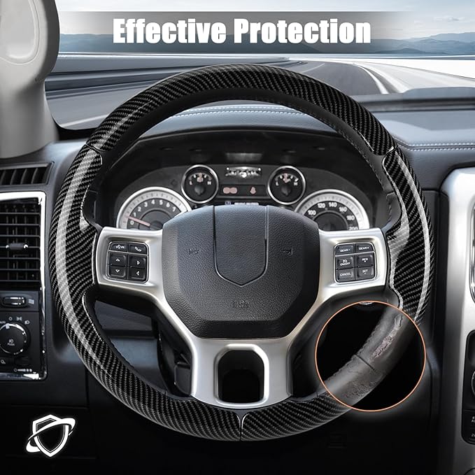 Aimato Customized Steering Wheel Cover for Dodge RAM 1500 2012-2018,RAM 1500 Classic 2019-2023,RAM 2500/3500/4500/5500 2012-2018 Thin,Anti-Slip,Scratch-Resistant Exclusive Car Accessory for RAM