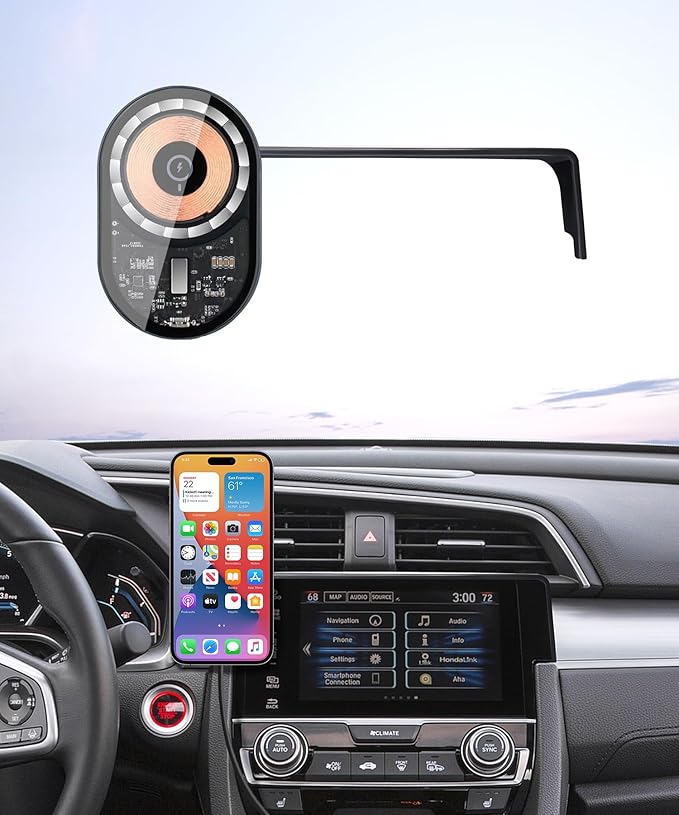 Wireless Charging car Phone Holder for Honda Civic 2016-2021 Accessories 5/7 inch Screen Fixed Clip,360° Rotation car Phone Mount Compatible with MagSafe
