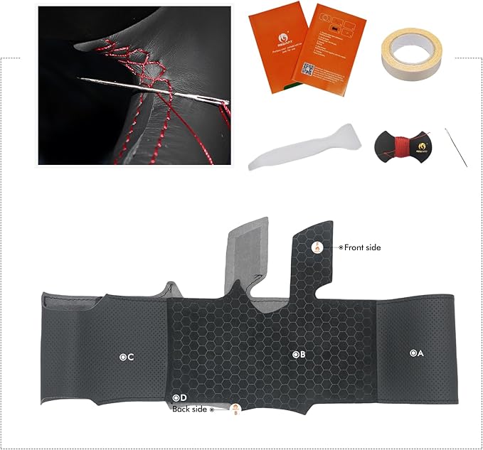 MEWANT DIY Perforated Genuine Leather Embossed Athsuede Steering Wheel Cover for Chevy Equinox RS Silverado EV RST 2025
