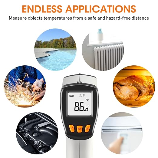 Infrared Thermometer Gun -581112, Laser Thermometer Temperature Gun with LCD Display, Ideal for Cooking, BBQ, Oven, Adjustable Emissivity