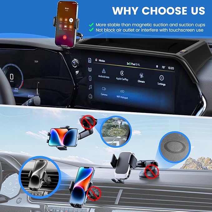 Car Phone Holder Compatible with Chevy Trax 2024-2026 Accessories 11-Inch Screen Fixed Clip, Cell Phone Mount with Dash Organizer Storage Box Hands-Free 360° Rotation