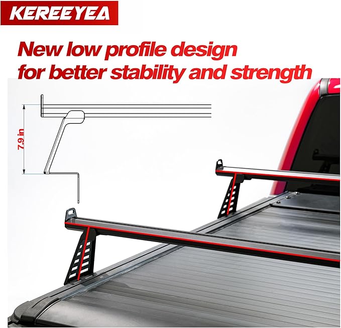 Adjustable 71.3”Heavy Duty Truck Bed Rack Cross Bars（2PCS） for Full-Size Trucks with Soft Roll-Up, Hard Rolling,Tri-Fold, Retract Hard Tonneau Covers|Aluminum Cross Bars|Fits Kayak Racks, Bike Racks