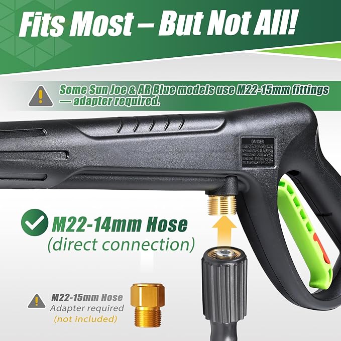 Pressure Washer Gun Wand & 3-in-1 Adjustable Nozzle, M22-14mm Fitting Compatible with Ryobi, Powerstroke, Greenworks, Husky, Raptor Blast, Electric Power Washer