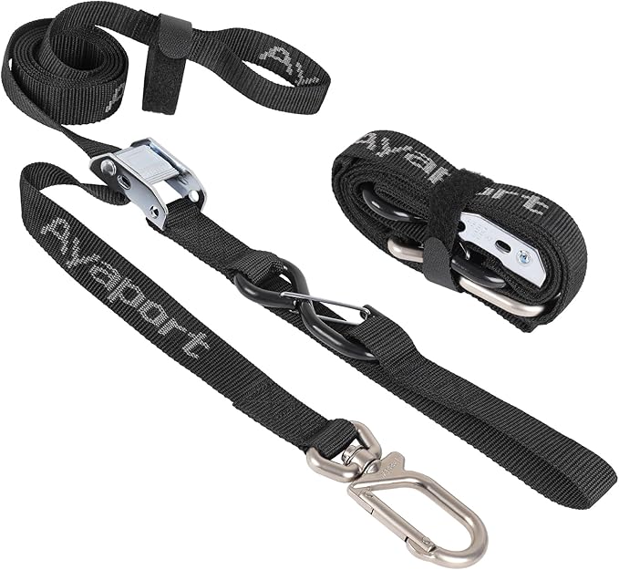 Ayaport Motorcycle Tie Down Straps 1.1” x 7’ (with Swivel Carabiner Hooks) Cam Buckle Tie Downs, Handlebar Strap for Dirt Bike, Motor Bike, Kayak, Car, Truck, Boat, Cargo, Black (1.1" x7'-2pcs)