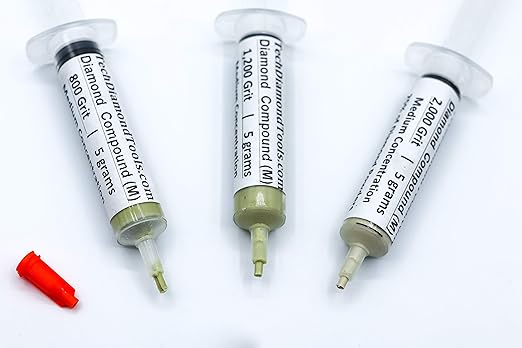 TechDiamondTools Kit of 3 Diamond Lapping Paste Polishing Compound USA Made 800 1200 2000 Grit Lapping Compound for Rock Glass Metal Jewelry Resin Marble with 25% of Diamond Powder