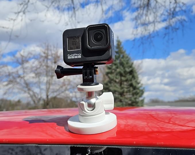 ULIBERMAGNET White Magnetic Camera Mount, Strong Magnetic Mount with 360° Rotation Ball Head, Security Camera Holder with 1/4 inch Thread for GoPro,DJI OSMO Action