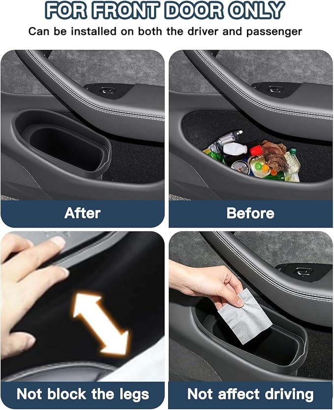 Ruiya Door Trash Can for Tesla Model Y 2025-2026/Model 3 2024-2026,Waterproof Silicone Auto Garbage Can Portable Door Built-in Trash Bin, Interior Accessories for Model Y/3