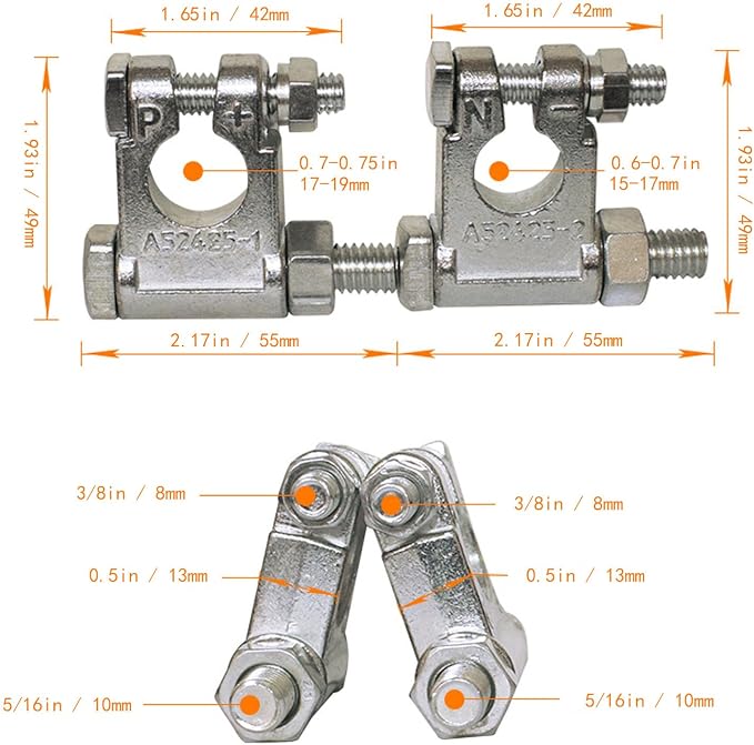 DLronwey Battery Terminal Connectors,Military Spec Positive Negative Heavy Duty Battery Terminals with 4 pcs 2 Gauge 3/8" Copper Lugs,4 Heatshrink,2 Cover and Anti Corrosion Washers