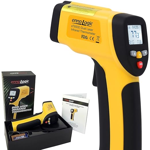 eT1050D Temperature Gun by ennoLogic with NIST Certificate - Dual Laser Non-Contact Infrared Thermometer -58°F to 1202°F - Accurate Digital Surface IR Thermometer (Not for Body Temp)