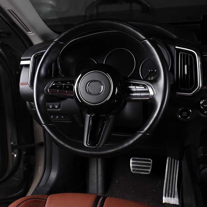 Steering Wheel Decoration Covers Trim Fit for Mazda CX50 Mazda 3 CX30 Accessories, Glossy Black Interior Sporty Accessories for Mazda CX-50 Hybrid 2023-2026 Mazda 3 CX-30 CX 30 2020-2025