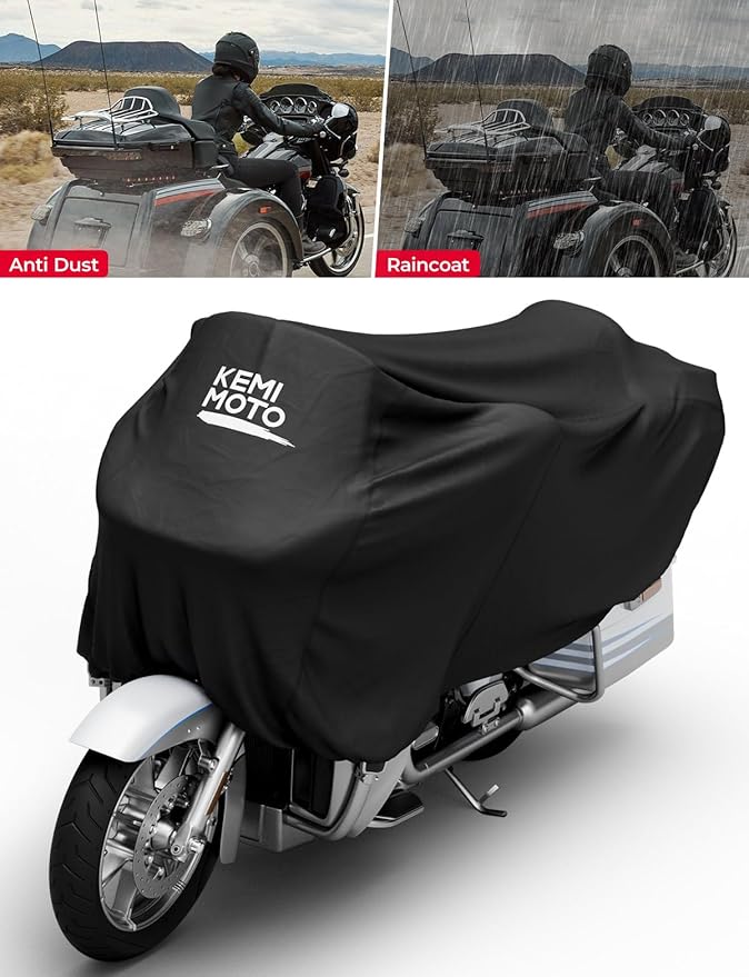 KEMIMOTO Heavy Duty 300D Waterproof Motorcycle Half Cover Fit for Trike, Touring, Touring Ultra Street Road Glide Road King 3 Wheel Tri Glide Goldwing Freewheeler Outdoor All Weather Protect