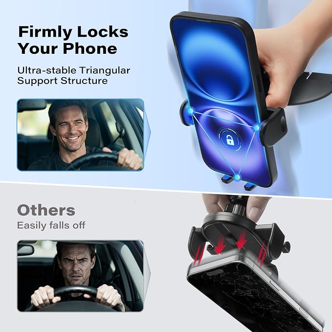 1Zero Easy One-Button Release CD Phone Holder for Car, Universal Air Vent & CD Slot Phone Mount, Thick Cases Friendly Cell Phone Holder for iPhone, Google, Samsung, Moto & Other Smartphones (Clamp)