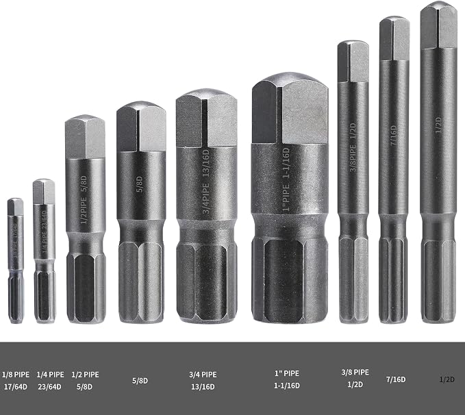 Pipe Extractor Set, 9-Piece Heavy Duty Steel Broken Pipe Extractors and 8 Piece Spline Lug Nut Socket Set