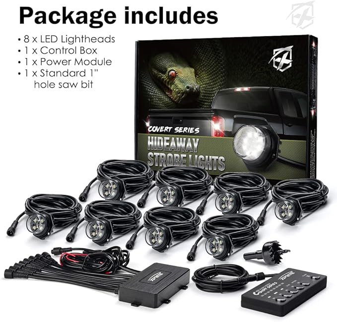 Xprite Blue LED Hideaway Strobe Police Lights Kit, 20 Flashing w/Control Panel Headlights Taillights Mounting, Hazard Warning for Emergency POV Vehicles Volunteer Cars Trucks SUV 8PCS