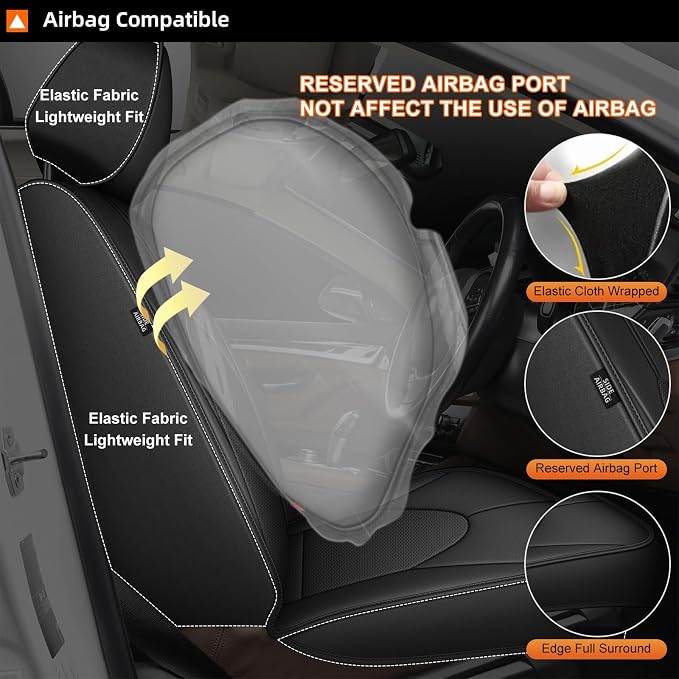 2 Front Car Seat Covers Custom Fit for Toyota Highlander 2020-2024: Waterproof Leather Seat Cushion Comfortable Breathable Compatible Airbag