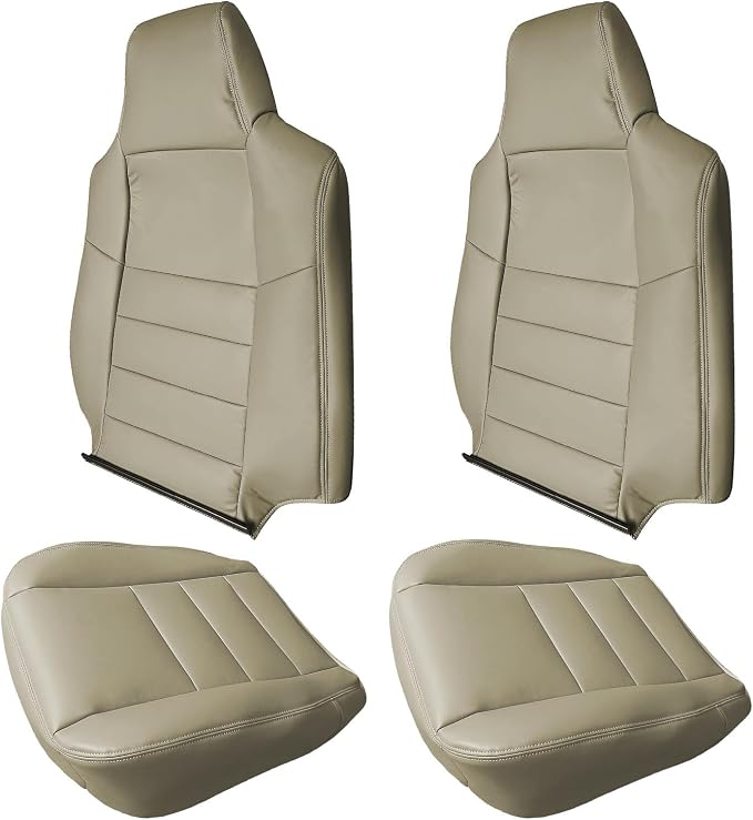 Car Seat Covers Bottom & Top Leather Seat Covers Front Seats Cover Tan Fit for Ford F-250 F-350 Super Duty 2002 2003 2004 2005 2006 2007 Driver and Passenger Leather Seat Covers Replacement