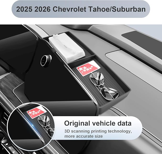 SKTU 2025 2026 Chevy Tahoe Dashboard Organizer for 2025 2026 Tahoe/Suburban Behind Screen Organizer 2025 2026 Suburban Dashboard Storage Box 2025 2026 Chevy Tahoe Accessories Dashboard Tray