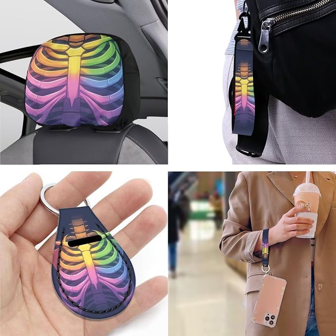 Rainbow Skull Pattern 13 Piece Car Seat Covers for Women Men LGBT Skeleton Print Steering Wheel Cover/Halloween Skulls Cup Coasters Seat Belt Pads Cover,Coasters