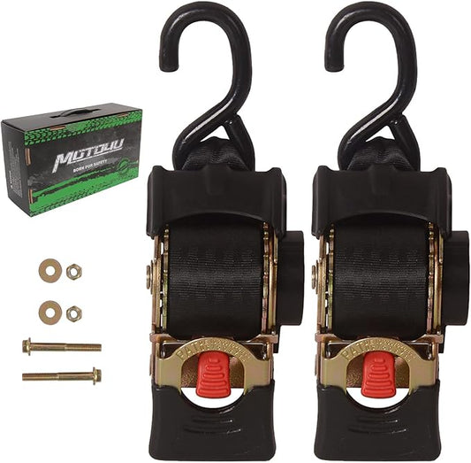 MOTO4U 2" x 8.8' Bolt-On Retractable Ratcheting Tie-Down Strap AutoRetract Marine Strap Transom Tie Downs w/S Hook for Motorcycle Boats Trailers（one Pair）