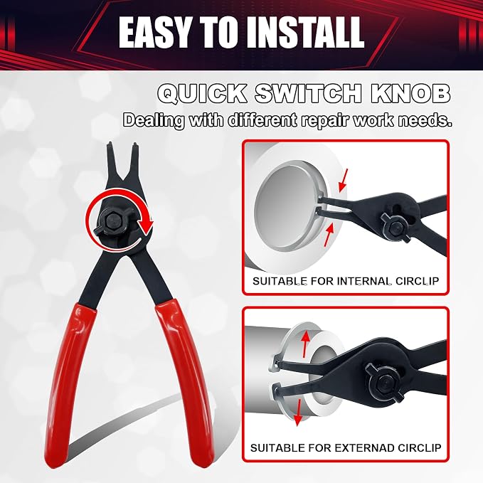 12-Piece Universal Snap Ring Pliers，Heavy Duty Fixed Tip Combination Internal and External Snap Ring Pliers, Suitable For Automobiles, Lawn Mowers, and Agricultural Equipment