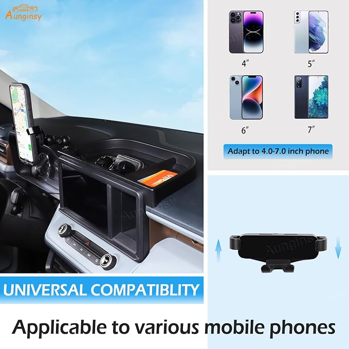 Aunginsy Center Console Dash Storage Tray Compatible with Ford Maverick 2022 2023 2024 Dashboard Multi-Functional Phone Holder Storage Box Organizer Tray Insert with Mobile Phone Mount Accessories